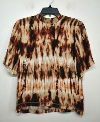 Nanushka Womens Brown Short Sleeves Kaden Tie Dye Mock Neck Top Shirt $290 XS