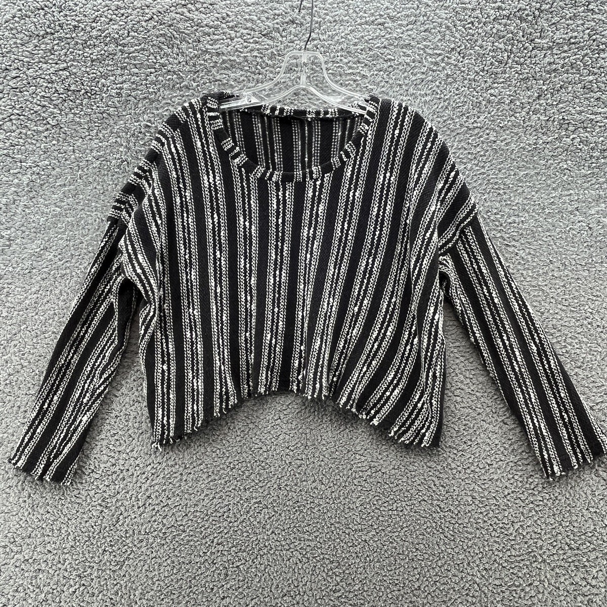 Storia Sweater Womens Large Black White Crop Long Sleeve Stripe