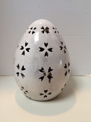 Pottery Barn Large White Ceramic Pierced Egg New in Box
