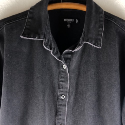 MISSGUIDED Woman's Black Denim Petite Oversized Shirt Dress Distressed Size 4 - Picture 7 of 11