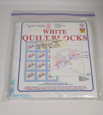 Jack Dempsey Quilt Blocks ANGELS Needle Art 6 18x18 Stamped Embroidery NIP white
