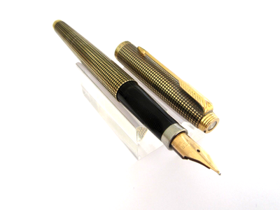 Stylo Plume PARKER 75 Vermeil (argent Doré) - Motifs Chevrons - Modèle Rare Q139 - Occasion Bon état