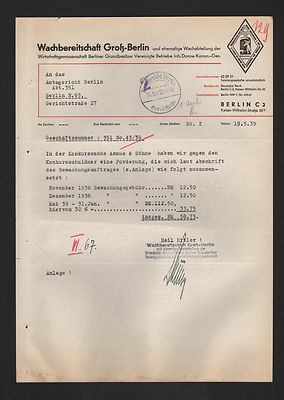 BERLIN, Brief 1939, Wachbereitschaft Groß-Berlin Dorow KG