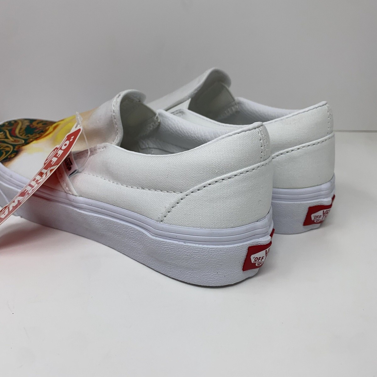 Vans Unisex Classic White Slip On Big Reveal Shoes Flame Fire