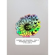 Sunflower and Butterflies Holographic Vinyl Sticker Style B
