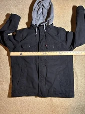 Levi Strauss & Co. Medium Men’s Jacket Black Denim Zips And Snap Close 4 Pockets