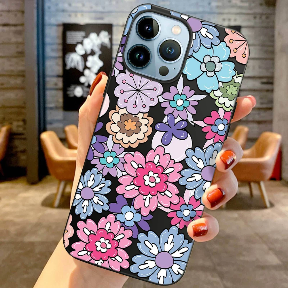 Phone Case For Apple iPhone 14 Pro Max 13 12 15 Flower Lace Protective TPU Cover