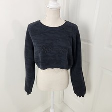 Alphalete Sweatshirt Womens M Gray Camo Cropped Fleece Logo Gym Lifting Crop