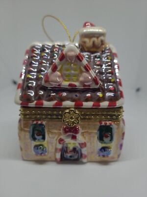 Mr Christmas Hinged Skating Snowmen Gingerbread House Trinket Music Box Ornament