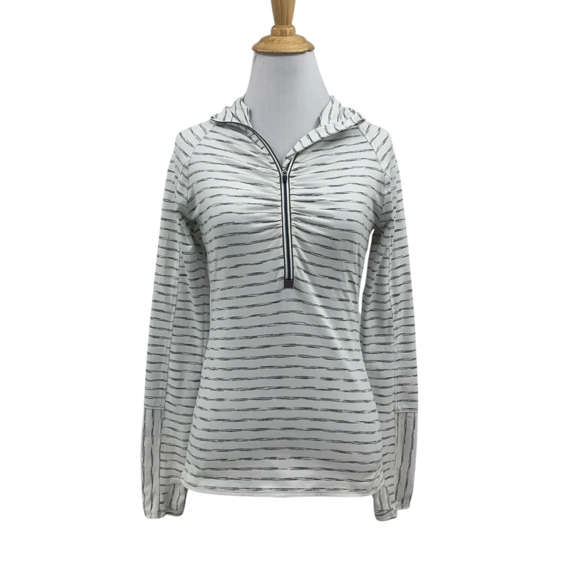 athleta elite half zip long sleeve striped gray shirt