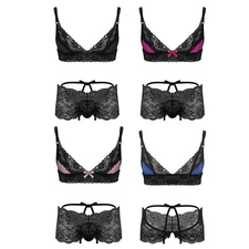 Sissy Men Lace Bra Top Jockstrap Micro Thong Crossdress Lingerie Set Nightwear