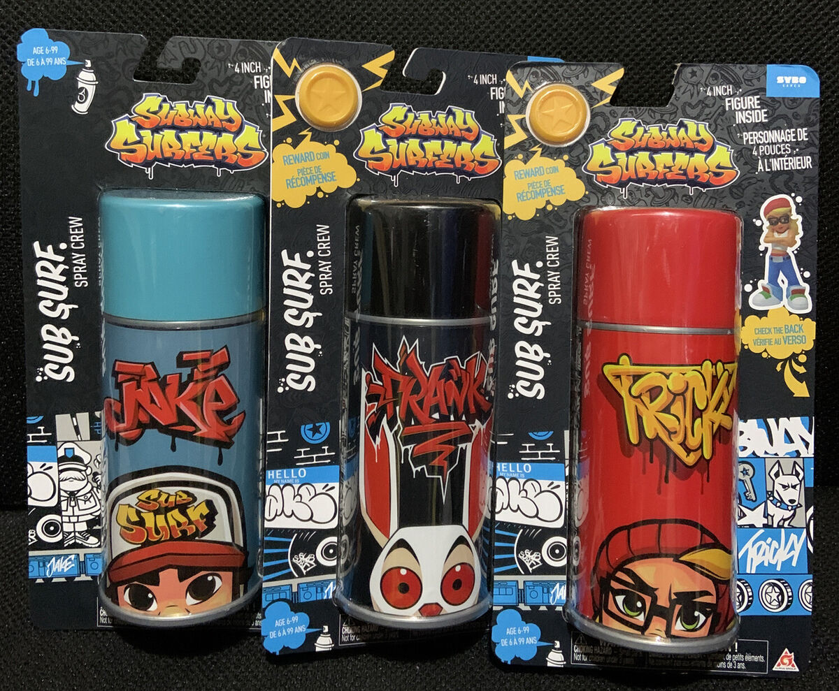 2 New Subway Surfers Spray Crew 4 Figures - Jake & Tricky Cans