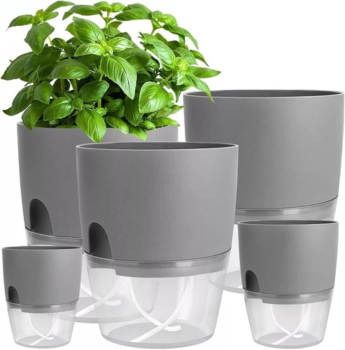 Modern Plastic Planter Indoor Self-Watering Pots Containers Houseplant For Herbs - Picture 26 of 26
