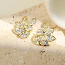 2Ctw Round Cut Real Moissanite Flower Women Stud Earrings 14K Yellow Gold Plated