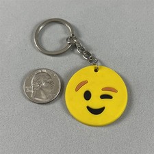 Cute Funny Winking Smiley Face Emoji Yellow Rubber Keychain Key Ring 55705