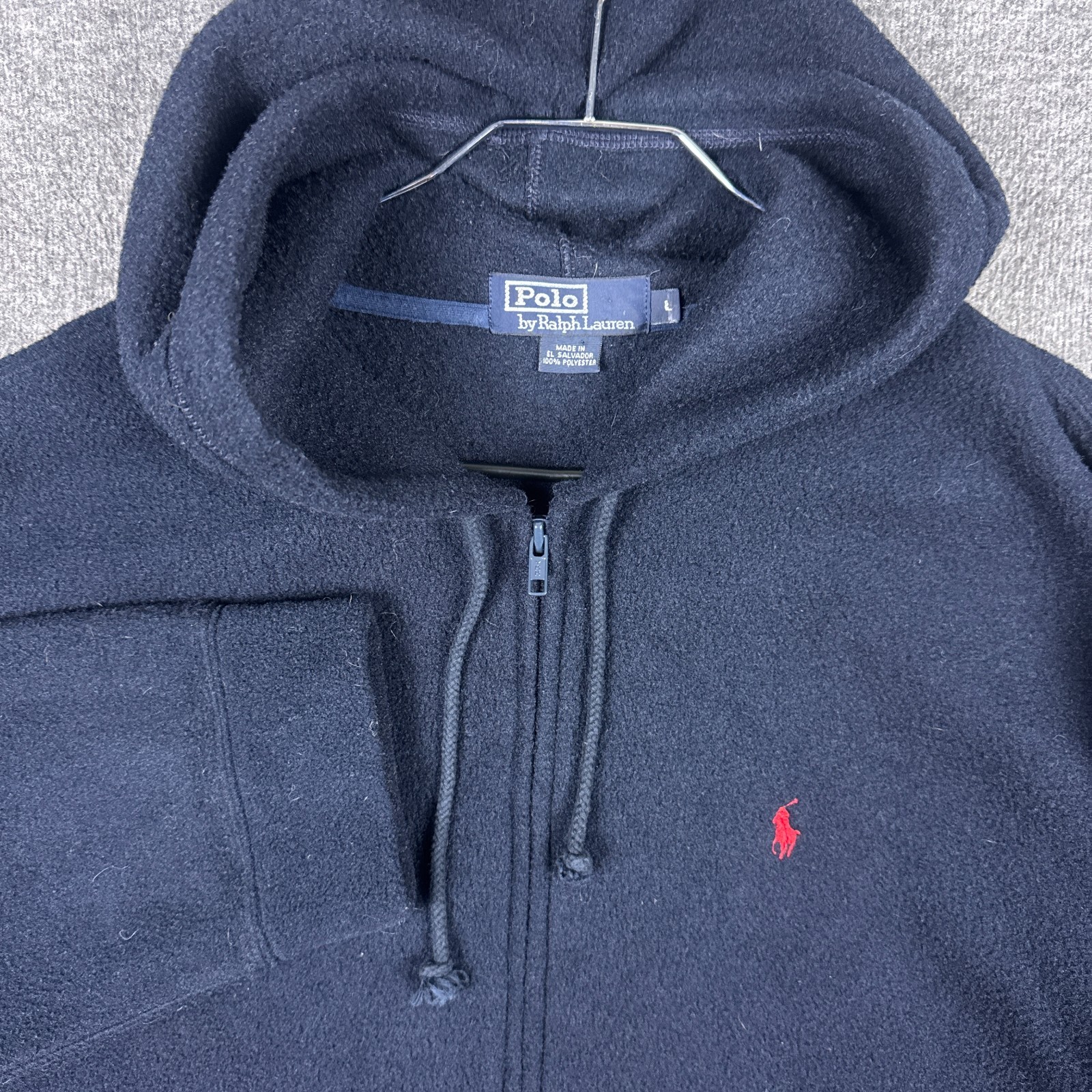 Vintage Polo Ralph Lauren Hoodie Mens Large Blue Polar Fleece Full Zip Jacket