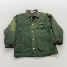 Vintage Chore Coat Mens L Green Canvas Barn Field Plaid Lined Jacket 90s