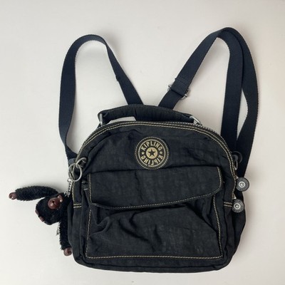 Kipling 90s Black Canvas Monkey Multi Compartment Small Crossbody Bag Rucksack