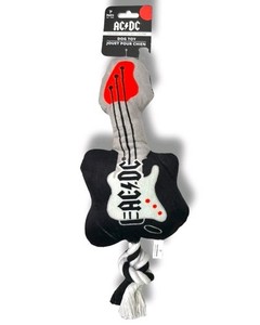 Perri's ACDC Guitar Squeaky Dog Toy W/ Rope, AC-DC Rock N Roll Plush Guitar