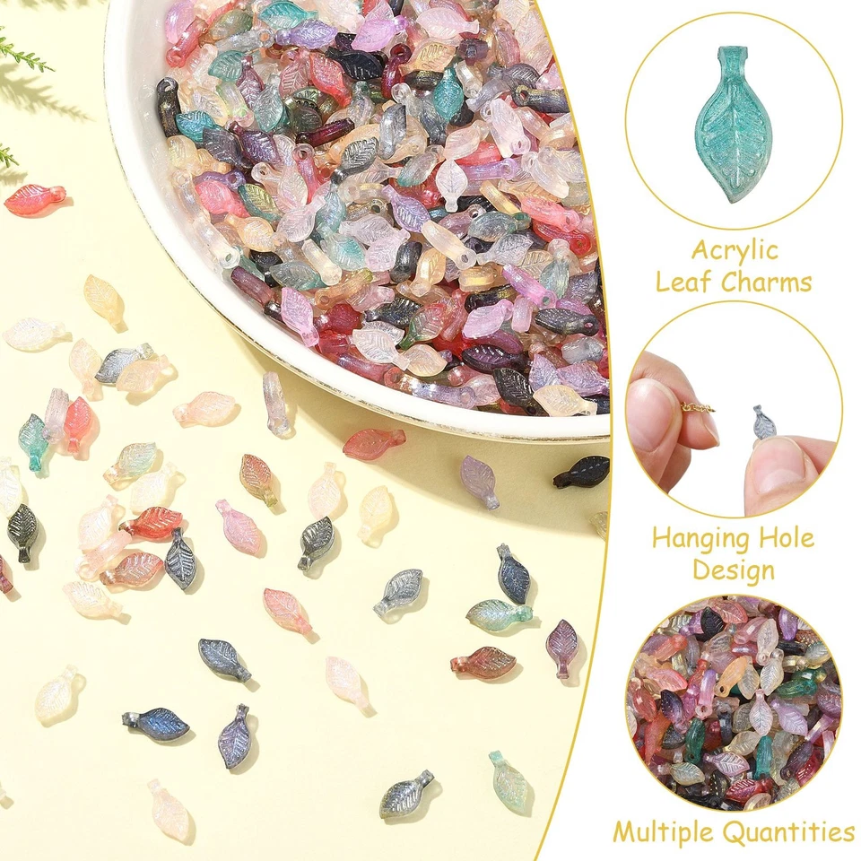 3200 piezas Colgantes de Cuentas de Hojas Coloridas, Hojas de Acrílico Transparente para Hágalo Usted Mismo Foto 3 de 4