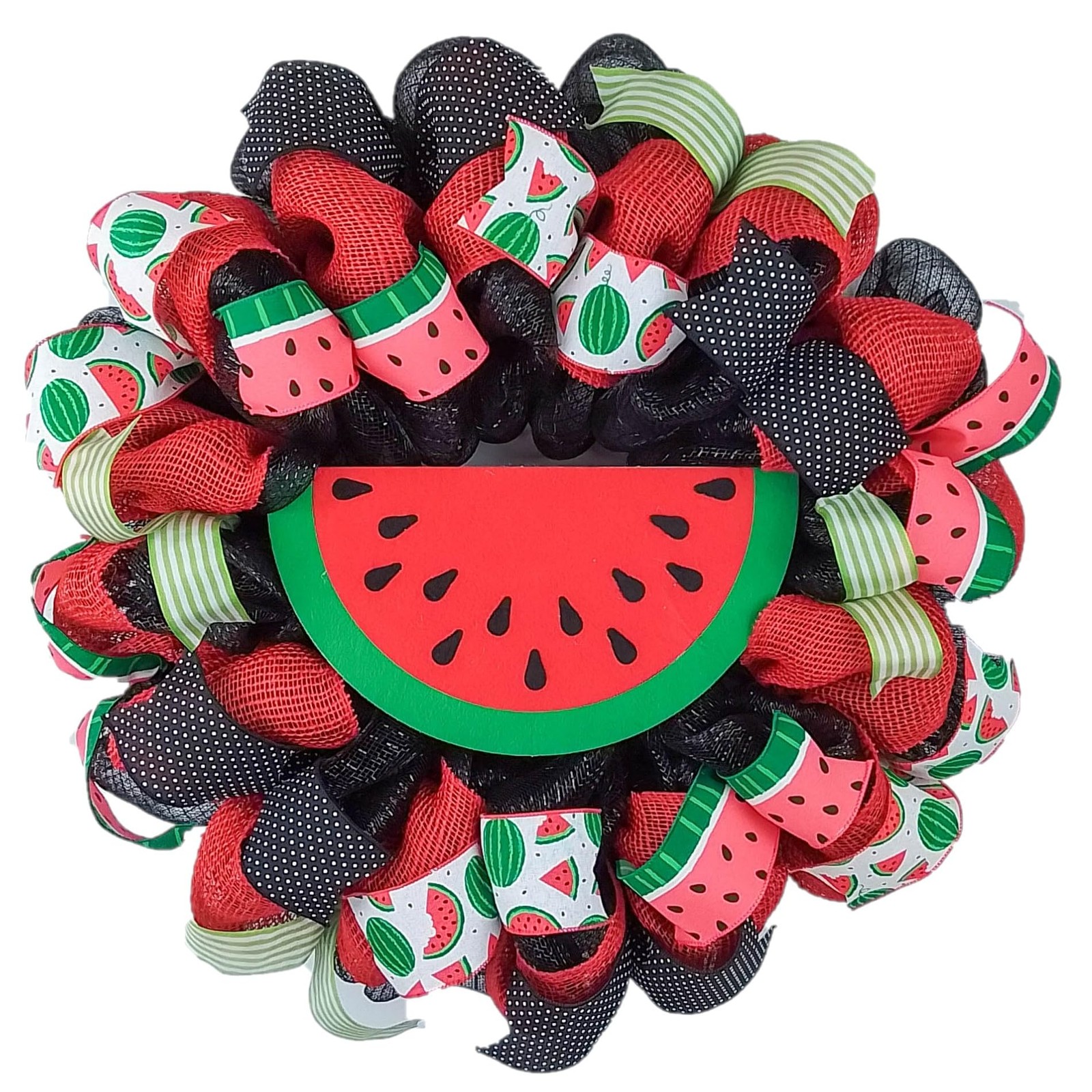 Summer Watermelon Wreath - Red & Green Spring Door Decor - Sweet Summertime Hanging