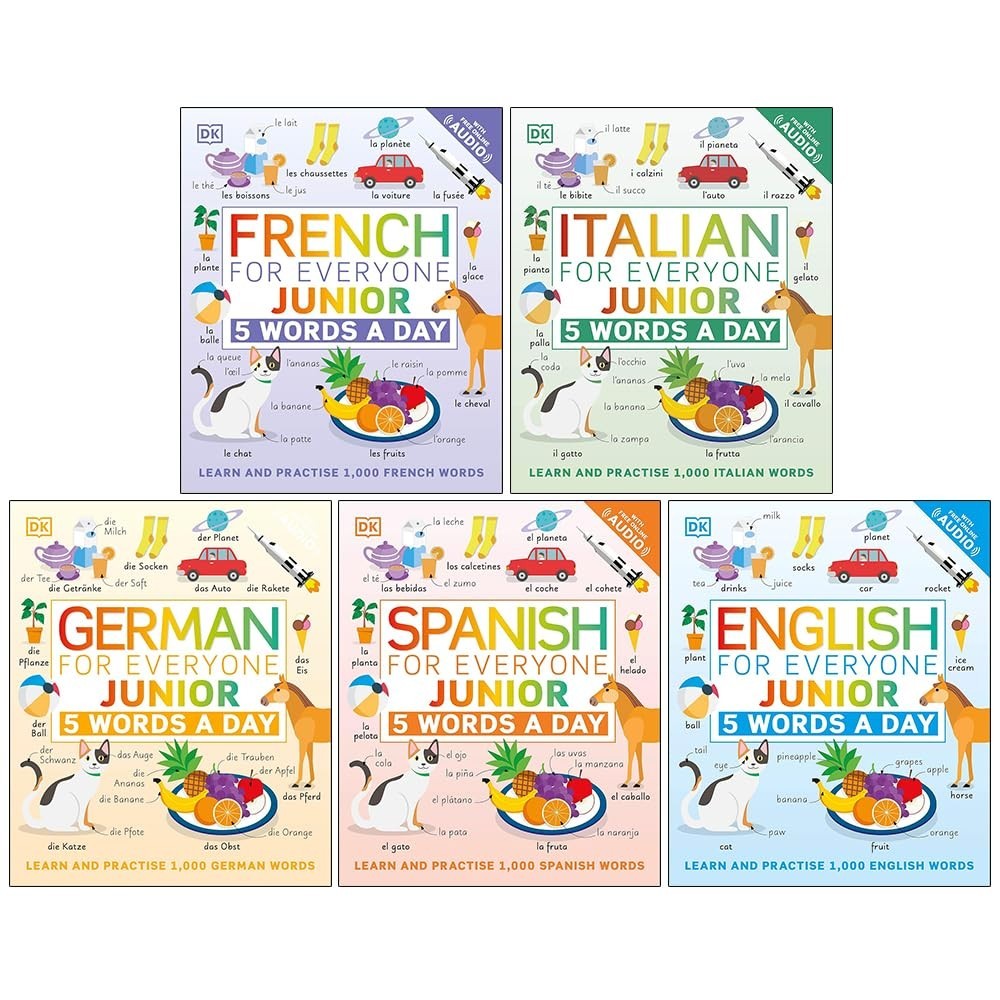 5 Words a Day Series 5 Books Collection Set By DK French,Italian,German,Spanish