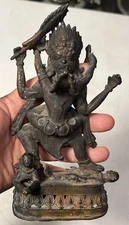 Antique 18th/19th C. Sino Tibetan Buddhist Bronze Dharmaraja Yama & Yami Statue