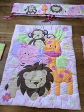 6 PCS Crib Baby Bedding Set Including BONUS Bibs/diaper Holder - Pink Safari