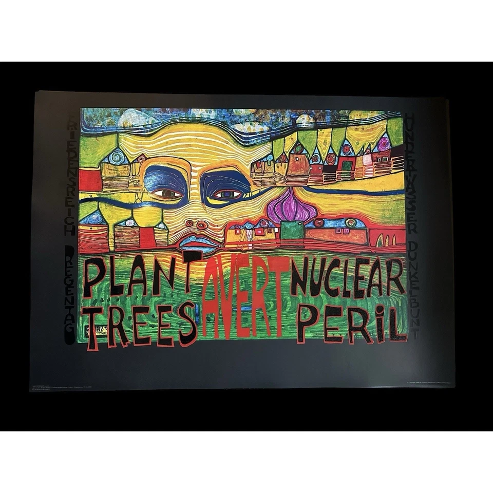 F. Hundertwasser Plant Trees Avert Nuclear Peril Original Poster w/ Foil 1970's - Image 2 of 4