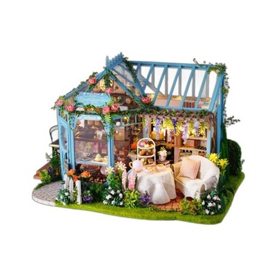 DIY Wooden Rose Garden Tea House Model Handmade Retro Cottage Craft Decor Gift