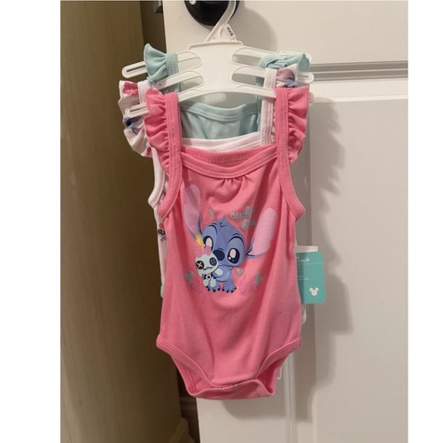 Disney Stitch Sleeveless Pink Romper Set with Ruffle Accents, Snap Closure