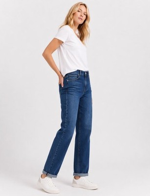 M&S Per Una Girlfriend Jeans Mid Rise Turn Up Lyocell Blend Relaxed Fit