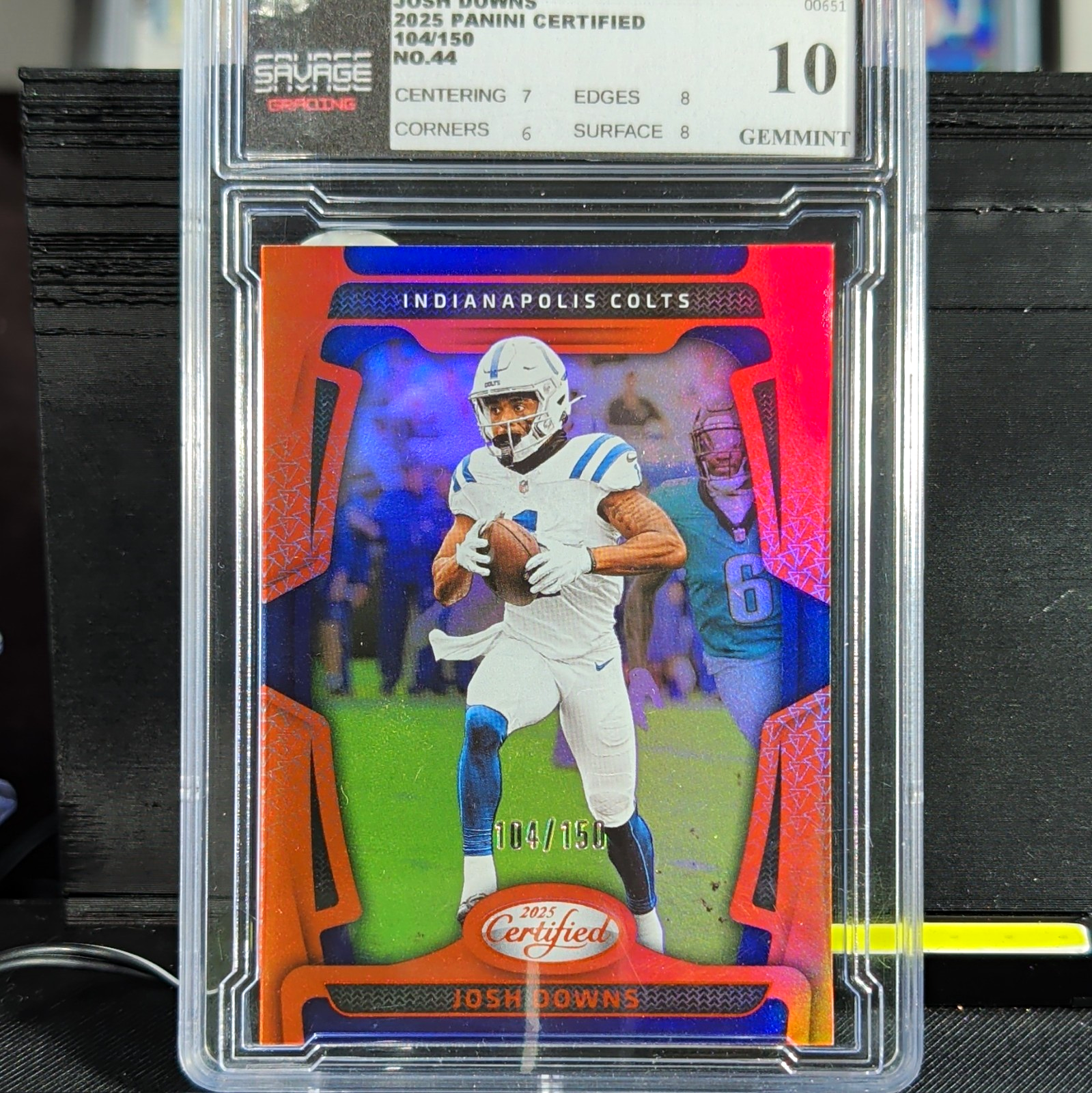 Panini 2025 Certified Josh Downs Colts #44 Mirror Orange /150 Savage 10