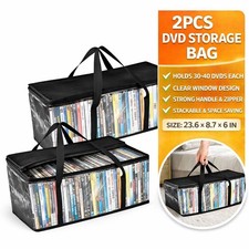 2pcs DVD Storage Bags, Clear Plastic CD Case Holder Media Organizer Hold 80 DVDs