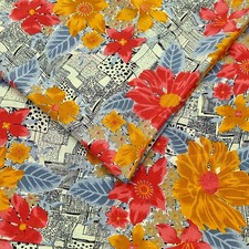 Indischer Vintage Sari Multi Moos Krepp bedruckter Sari Blumen 5 Yards weiche...
