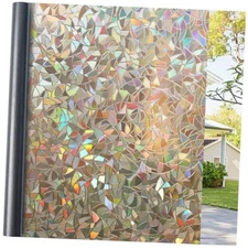  Window Privacy Film, Stained Glass Rainbow Film Decorative 35.4"x78.7" Brown