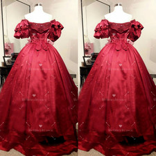 Vicorian Wedding Dresses Satin Red Vintage 1960s Short Sleeves Bridal Gowns