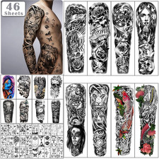 Extra Large Full Arm Waterproof Temporary Tattoos 8 Sheets and Half Arm Shoulder