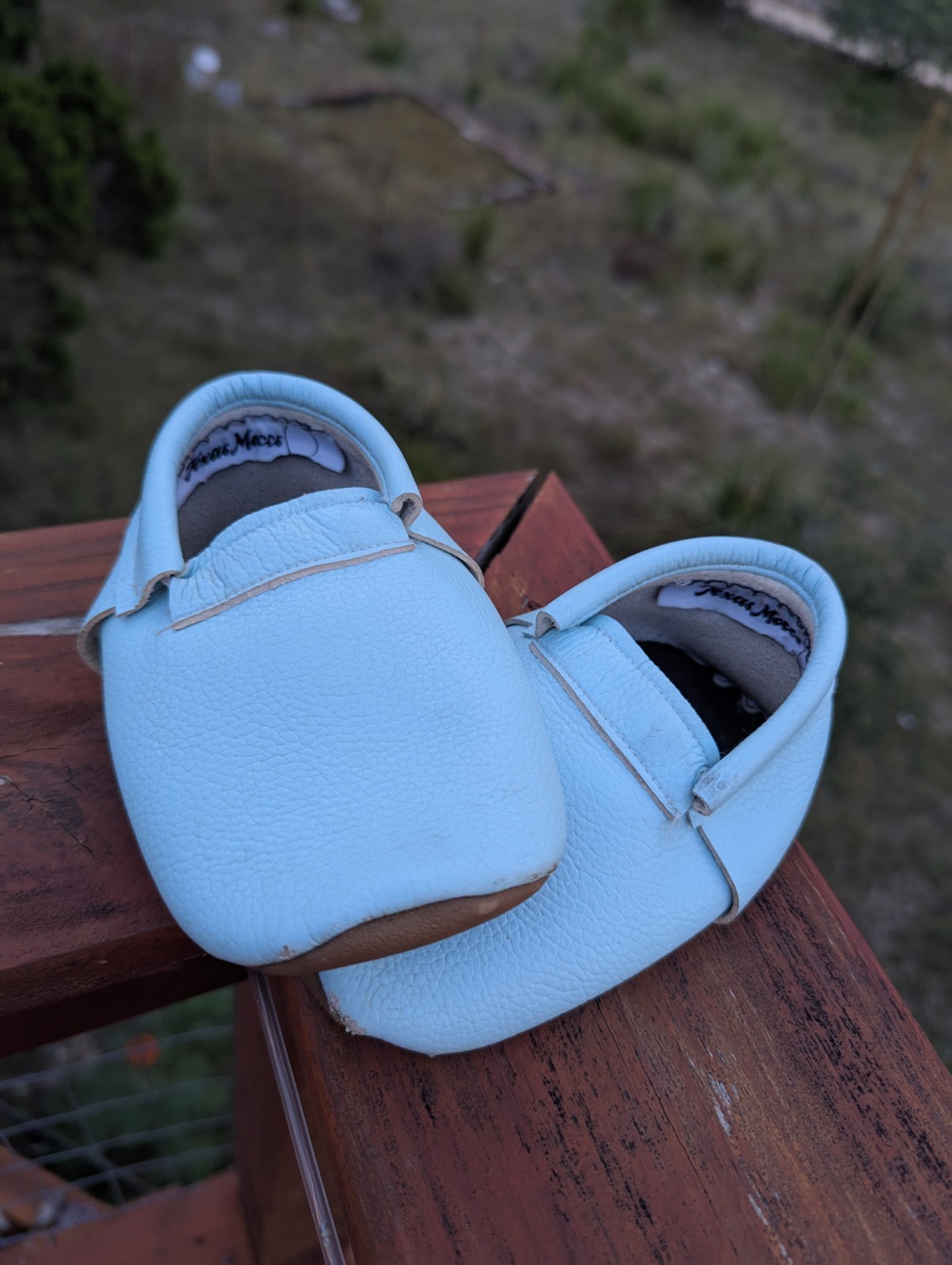SAOLA Mocassini Texas Moccs bambino taglia 8 suola morbida pelle blu cielo pantofola naturale
