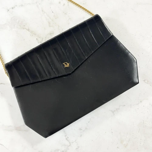 Sac bandoulière Christian Dior matelassé chaîne logo noir cuir doré authentique