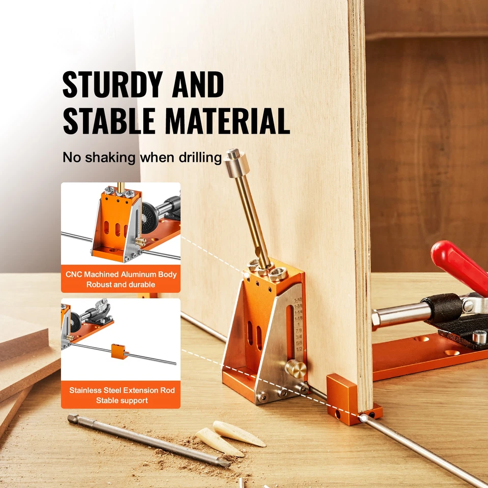 Pocket Hole Jig Kit Joinery Woodworking System Adjustable Depth with Clamp - Image 2 of 4