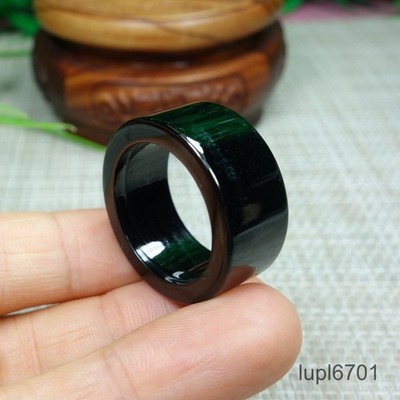 Certified Black green Burma 100% Natural A Jadeite Jade Ring 墨翠 戒指 指环 USA.10.9#
