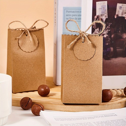 10x Kraft Gift Bag Boxes with Tag Wrap for Chocolate Candy Wedding Party Favours - Picture 6 of 14