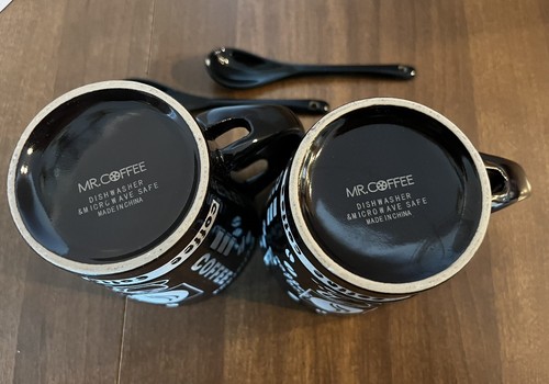 Mr. Coffee Cafe Americano Mugs Cups with Spoons 13 Oz Black And Tan Set Of 2 - Picture 22 of 22