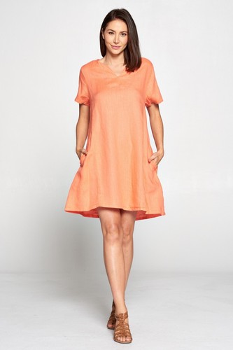 HLD1102 Black XLarge NWT Match Point Linen Dress Pocket Short Sleeve Mid Length - Picture 4 of 5