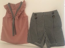 Mauve and B/W Checker Child 2-piece top and Summer short set 6-7 yrs