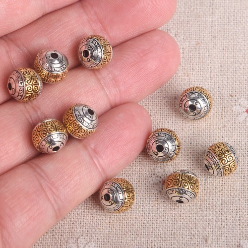 10pcs Round 8-12mm Nepalese Buddhist Tibetan Silver/Gold Color Metal Loose Beads - Picture 8 of 9