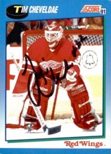 Tim Cheveldae Signed Auto 1991-92 Score card Detroit Red Wings
