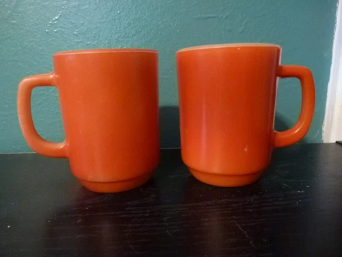 Lot 2 Orange Anchor Hocking Fire King Retro Vintage Mugs