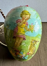 Antique German Paper Mache Large Rabbit and Girl Easter Egg Candy Container 6"